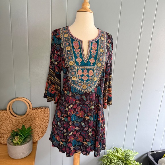 Soft Surroundings Dresses & Skirts - Soft Surroundings Womens Large Boho Floral Embroidered Beaded Tunic Dress India